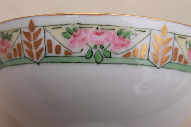 photo of ca 1900 vintage hand painted porcelain china dessert dishes, art deco flowers #6