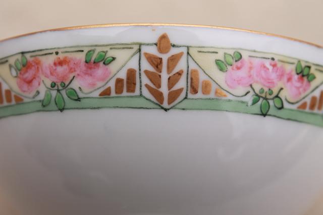 photo of ca 1900 vintage hand painted porcelain china dessert dishes, art deco flowers #7