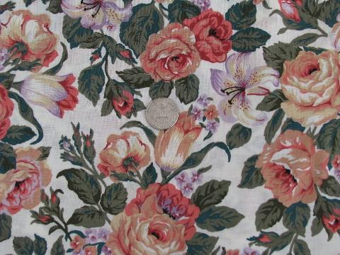 photo of cabbage roses print vintage cotton fabric, romantic shabby cottage chic #1