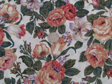 catalog photo of cabbage roses print vintage cotton fabric, romantic shabby cottage chic