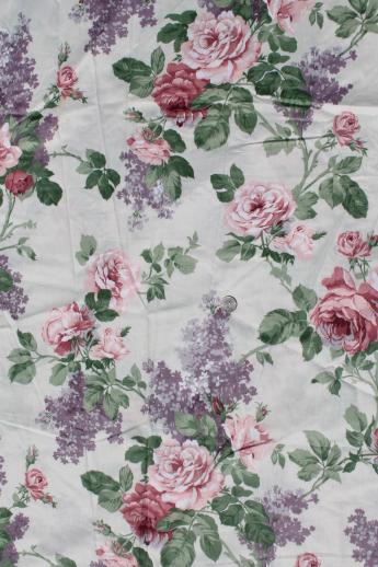 photo of cabbage roses & rose floral print vintage fabric lot, cotton decorator prints #4