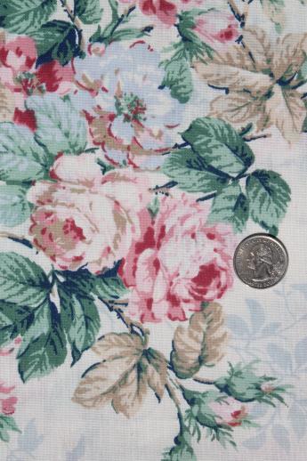 photo of cabbage roses & rose floral print vintage fabric lot, cotton decorator prints #7