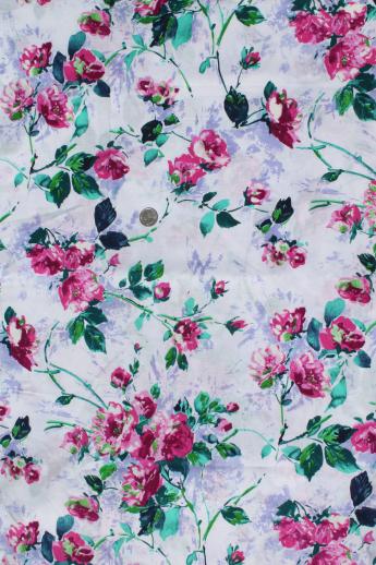 photo of cabbage roses & rose floral print vintage fabric lot, cotton decorator prints #10