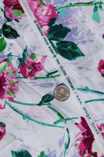 photo of cabbage roses & rose floral print vintage fabric lot, cotton decorator prints #11