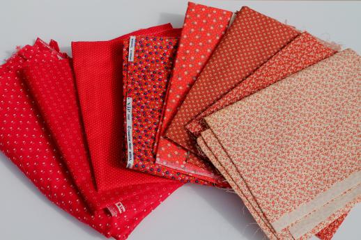 photo of calico prints quilting fabric lot, tiny print dots & florals in rust to red shades #1