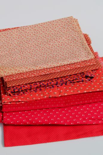 photo of calico prints quilting fabric lot, tiny print dots & florals in rust to red shades #2