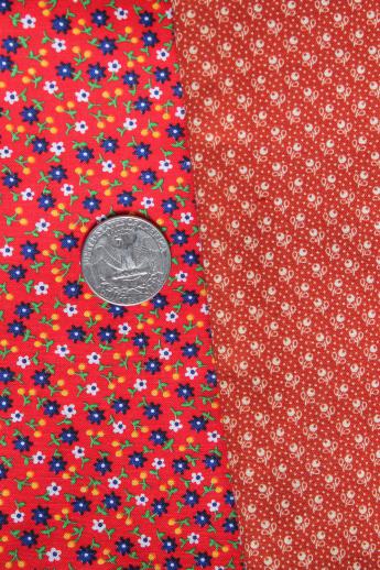 photo of calico prints quilting fabric lot, tiny print dots & florals in rust to red shades #5