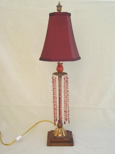 photo of candlestick lamp w/ prisms & shade, florentine gold hollywood regency style  #1
