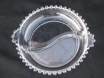 catalog photo of candlewick bead edge pattern relish dish divided bowl, vintage Imperial glass