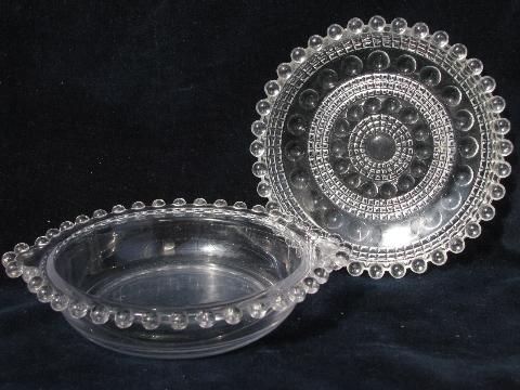 photo of candlewick bead edge pattern, vintage glass dish & double handled bowl #1