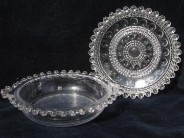 catalog photo of candlewick bead edge pattern, vintage glass dish & double handled bowl