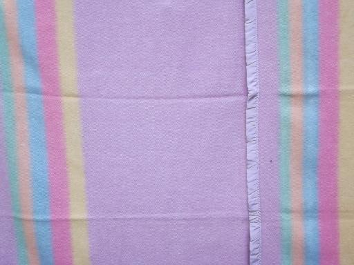photo of candy striped lavender wool camp blanket, 1950s vintage, never used #1