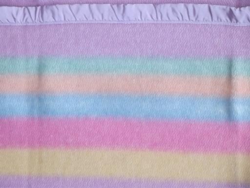 photo of candy striped lavender wool camp blanket, 1950s vintage, never used #2
