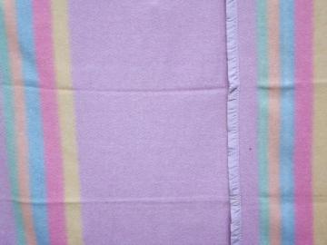 catalog photo of candy striped lavender wool camp blanket, 1950s vintage, never used