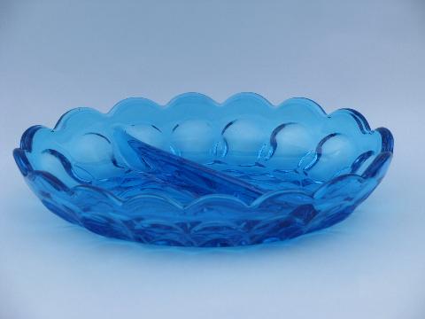 photo of capri aqua blue glass, 1960s vintage divided bowl or pickle dish, perfect #1