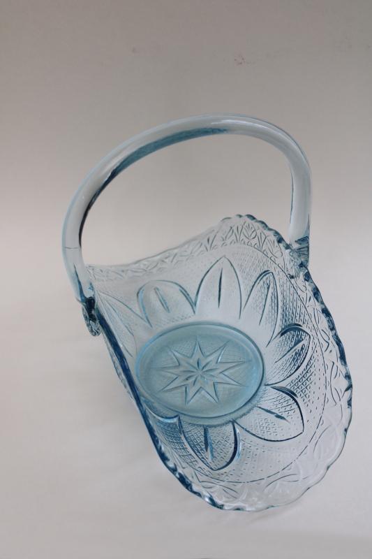 photo of capri blue glass brides basket, vintage Princess House sandwich pattern glass #3