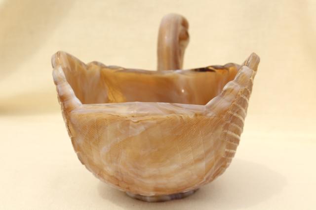 photo of caramel brown slag glass swan dish, vintage Imperial glass figural bowl #3