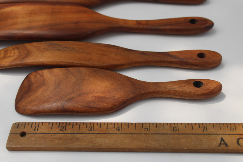 photo of carved acacia wood kitchen utensils, modern farmhouse style spurtles or stirrers, slotted spoon #3