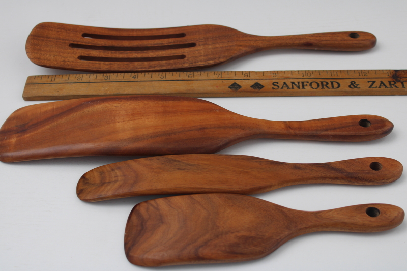 photo of carved acacia wood kitchen utensils, modern farmhouse style spurtles or stirrers, slotted spoon #4