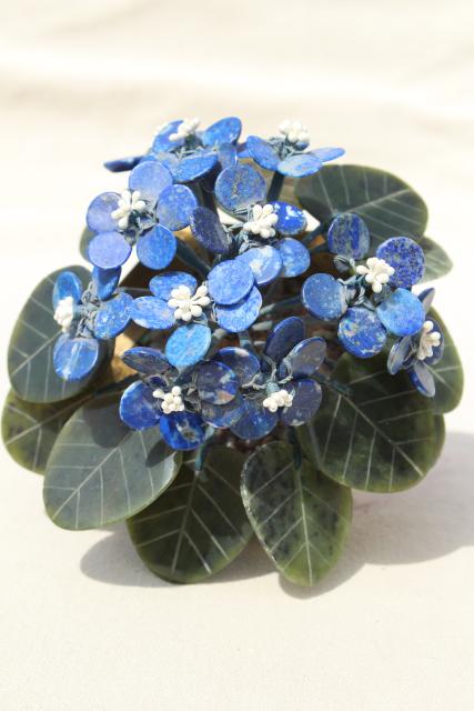 photo of carved stone flower, african violet semi-precious gemstone blue sodalite & green jade #5