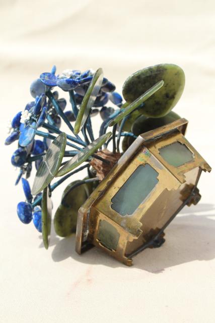 photo of carved stone flower, african violet semi-precious gemstone blue sodalite & green jade #7