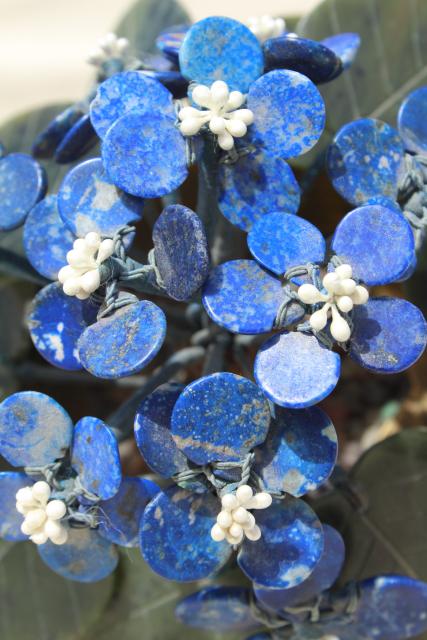 photo of carved stone flower, african violet semi-precious gemstone blue sodalite & green jade #8