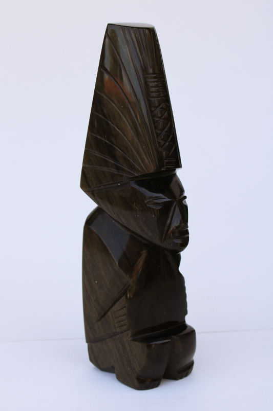 photo of carved stone onyx or obsidian figure, Aztec Mayan tiki god handmade in Mexico  #1