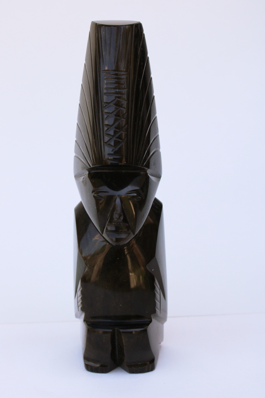 photo of carved stone onyx or obsidian figure, Aztec Mayan tiki god handmade in Mexico  #2