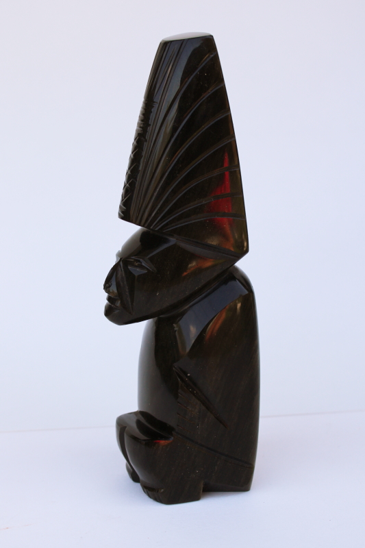 photo of carved stone onyx or obsidian figure, Aztec Mayan tiki god handmade in Mexico  #3