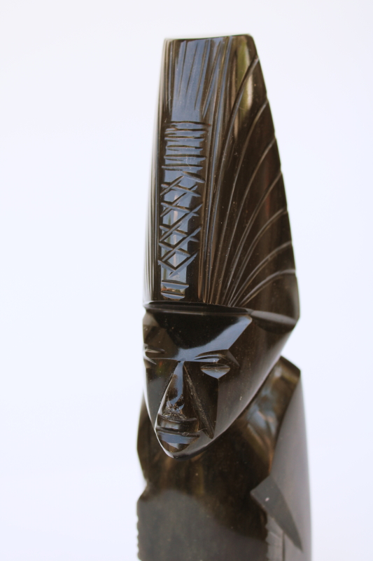 photo of carved stone onyx or obsidian figure, Aztec Mayan tiki god handmade in Mexico  #5