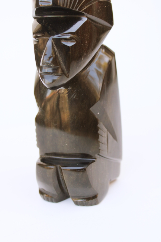 photo of carved stone onyx or obsidian figure, Aztec Mayan tiki god handmade in Mexico  #6