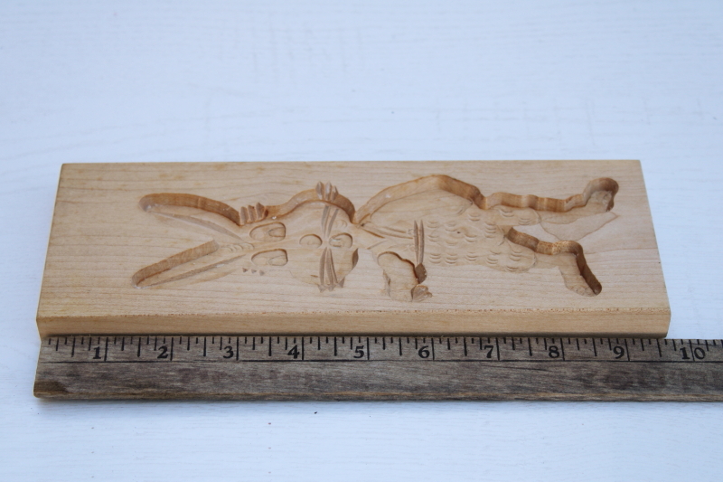 photo of carved wood cookie mold, large Easter bunny rabbit, vintage folk art style #4