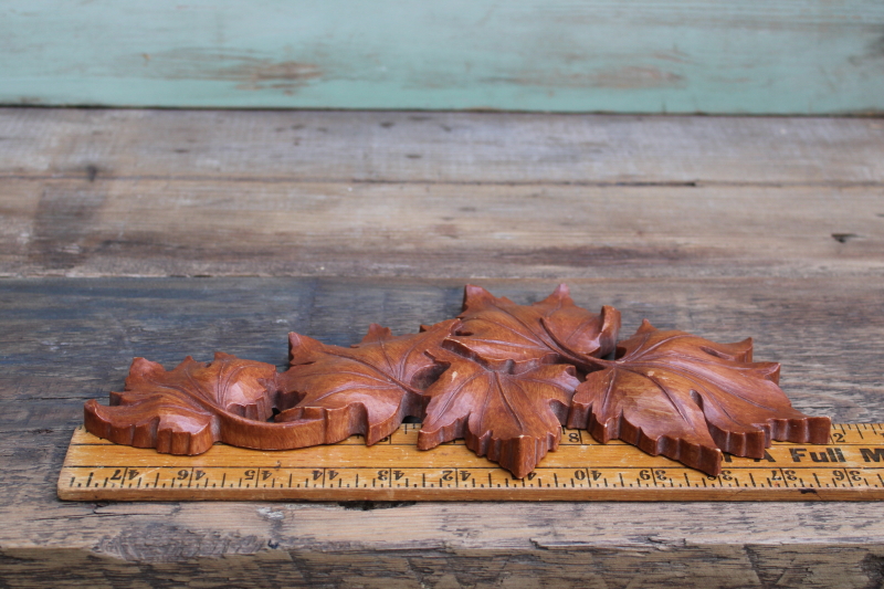 photo of carved wood look autumn leaves vintage Syroco plastic wall art, brown maple leaf plaque  #2
