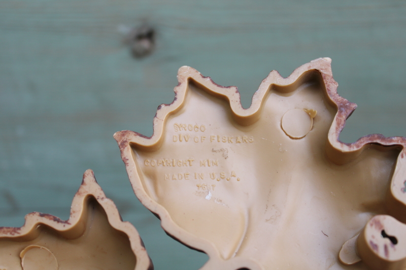 photo of carved wood look autumn leaves vintage Syroco plastic wall art, brown maple leaf plaque  #3