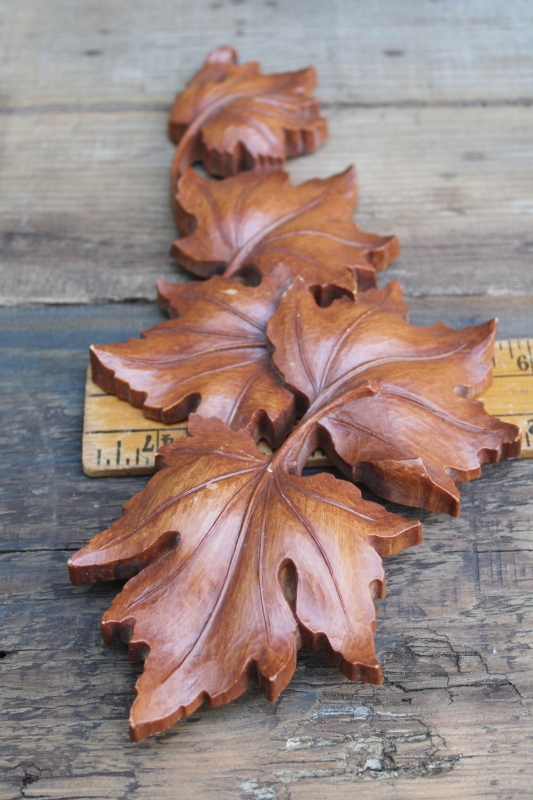 photo of carved wood look autumn leaves vintage Syroco plastic wall art, brown maple leaf plaque  #4