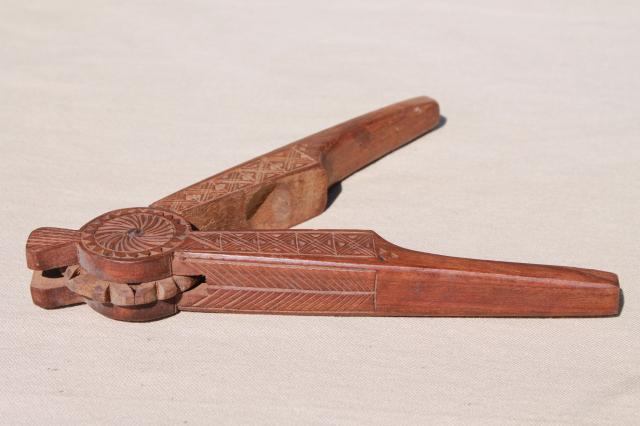 photo of carved wood nutcracker from Russia or eastern Europe, wooden nut cracker w/ chip carving #4