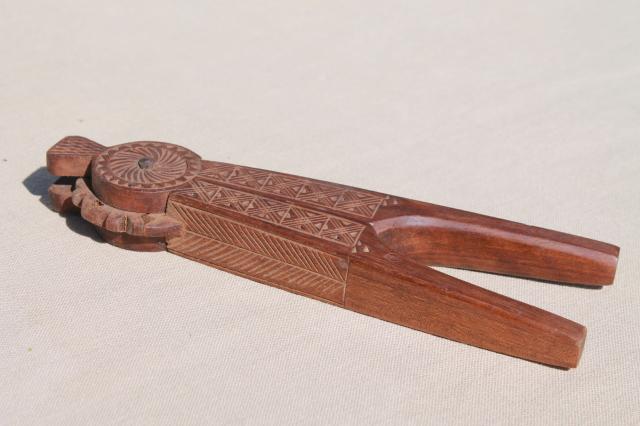 photo of carved wood nutcracker from Russia or eastern Europe, wooden nut cracker w/ chip carving #6