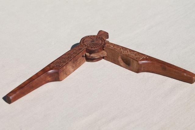 photo of carved wood nutcracker from Russia or eastern Europe, wooden nut cracker w/ chip carving #8