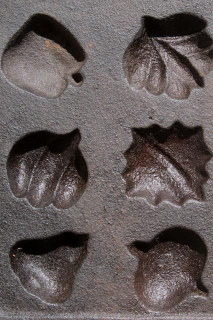 photo of cast iron maple sugar mold for making tiny leaves, acorns, pumpkins, fall fruit #4