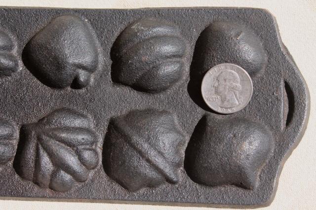 photo of cast iron maple sugar mold for making tiny leaves, acorns, pumpkins, fall fruit #6