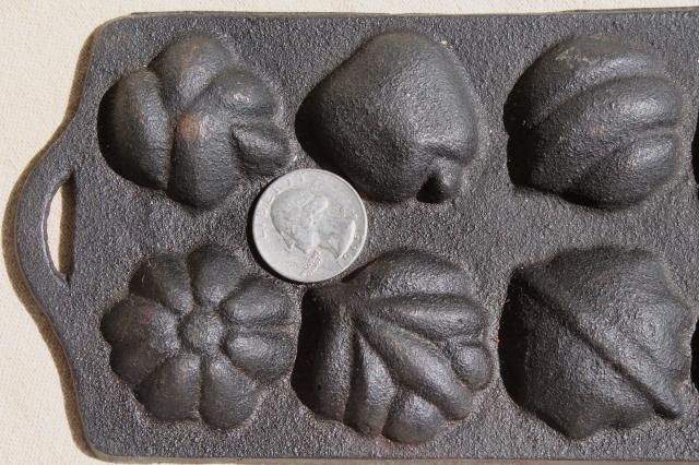 photo of cast iron maple sugar mold for making tiny leaves, acorns, pumpkins, fall fruit #7