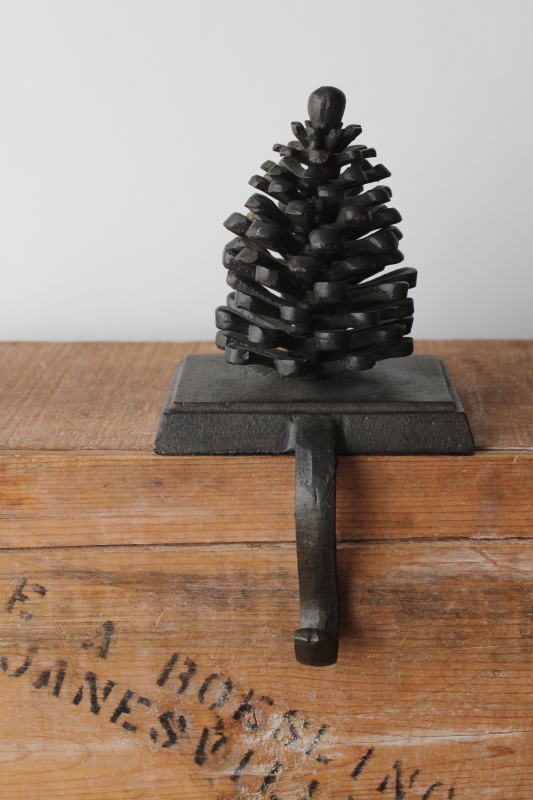 photo of cast iron pinecone Christmas stocking hanger or wreath holder, modern rustic holiday decor  #1