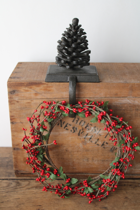 photo of cast iron pinecone Christmas stocking hanger or wreath holder, modern rustic holiday decor  #3