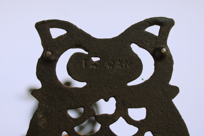 photo of cast metal mini trivets, 70s vintage wall art owl, turtle, butterfly retro kitchen decor  #4