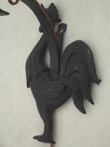 photo of cast metal rooster wall mount lamp, 40s - 50s vintage pin-up type light #6