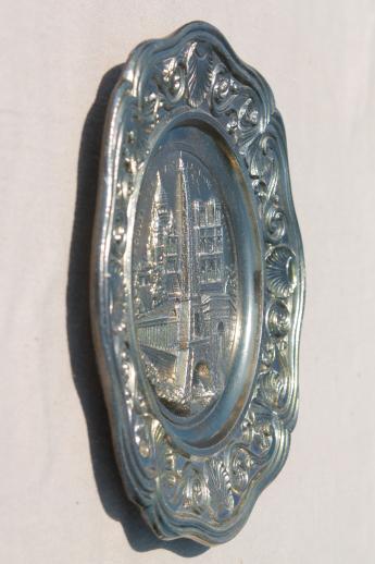 photo of cast metal souvenir w/ scene of Paris, French collector's plate w/ antique bronze finish #2