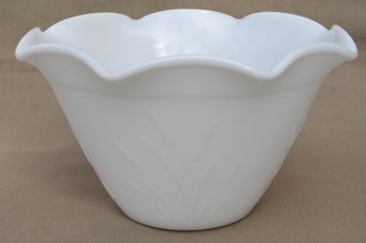 photo of cat tail pattern milk glass bowl, vintage Hazel Atlas cattail kitchen glass mixing bowl #1