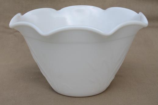 photo of cat tail pattern milk glass bowl, vintage Hazel Atlas cattail kitchen glass mixing bowl #2