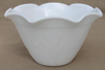 catalog photo of cat tail pattern milk glass bowl, vintage Hazel Atlas cattail kitchen glass mixing bowl