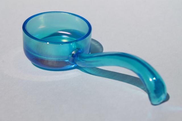 photo of celeste blue Fenton glass sauce dish ladle or mayo spoon, vintage stretch glass #2